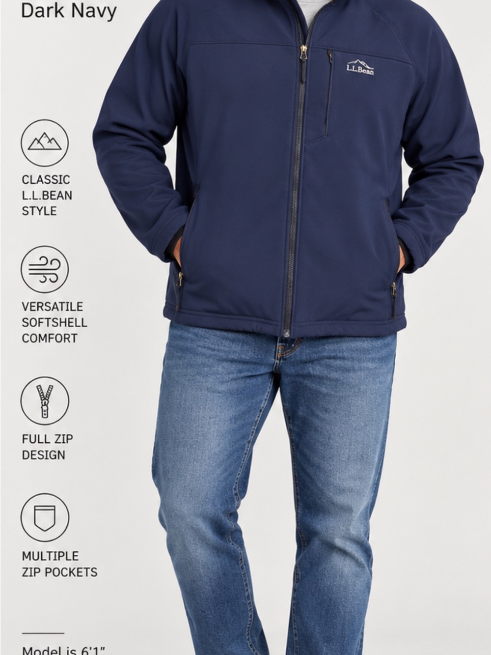 L.L. Bean Men's Dark Navy Softshell Zip Jacket